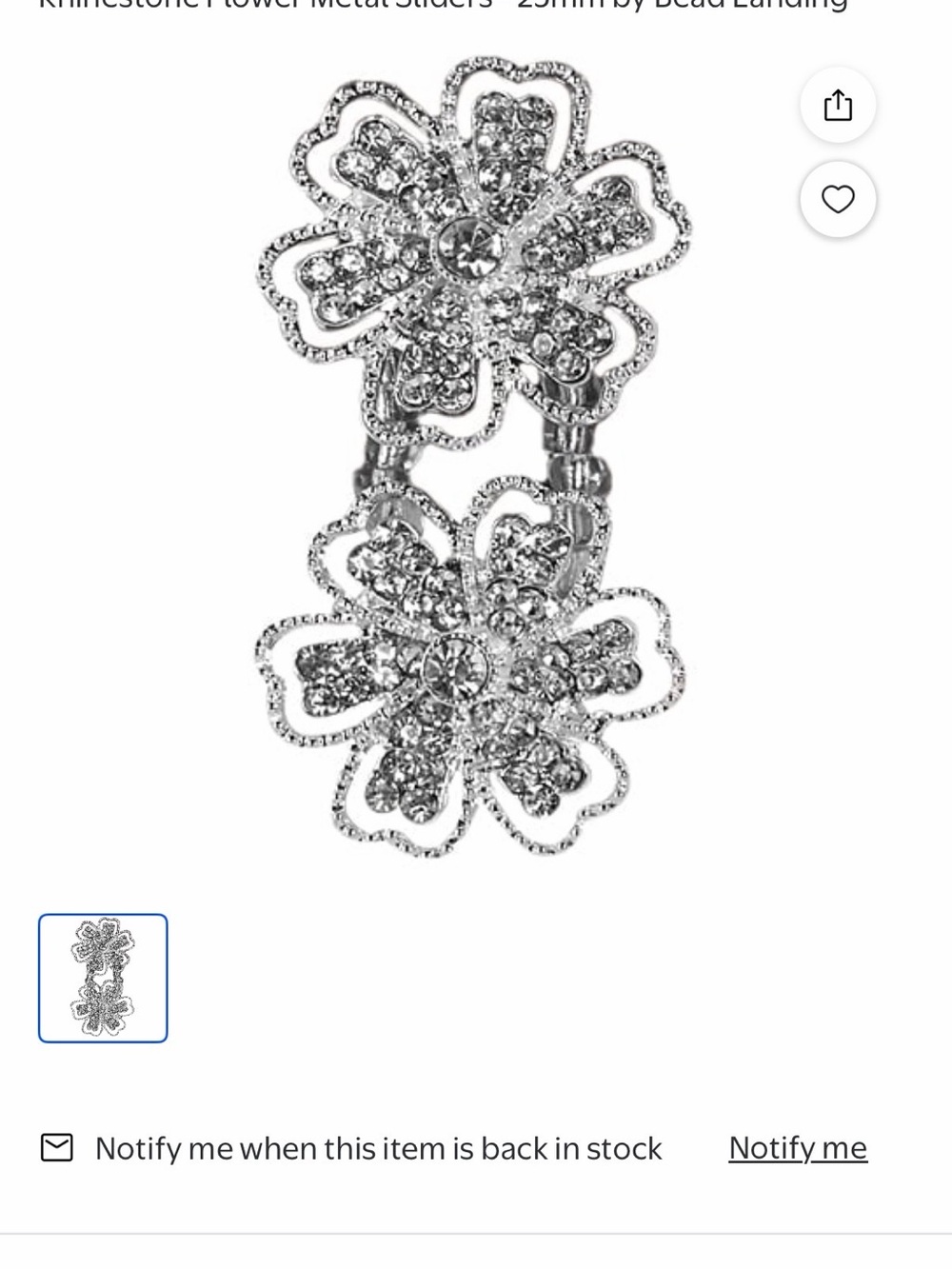 Rhinestone Flower Metal Sliders - 25mm by Bead Landing